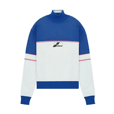 WE11DONE SS22 Logo Color-Block High Neck Pullover Sweater Unisex Blue. WD-KT1-22-617-U-BL