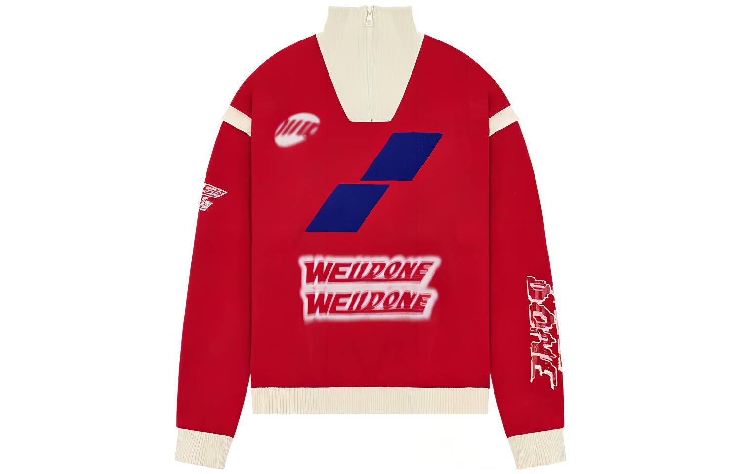 WE11DONE SS22 Logo Colorblock High Neck Sweatshirt Unisex Red WD-TS1-22-550-U-RD