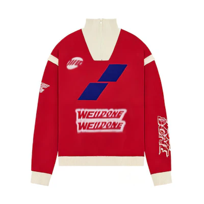 WE11DONE SS22 Logo Colorblock High Neck Sweatshirt Unisex Red WD-TS1-22-550-U-RD