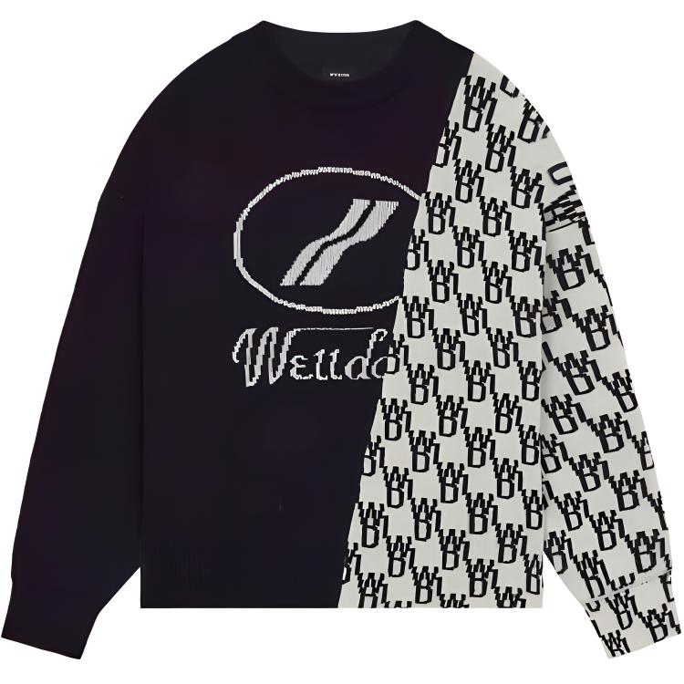 WE11DONE SS22 Logo Contrast Knit Wool Sweater Unisex Black WD-KT1-22-638-U-BK