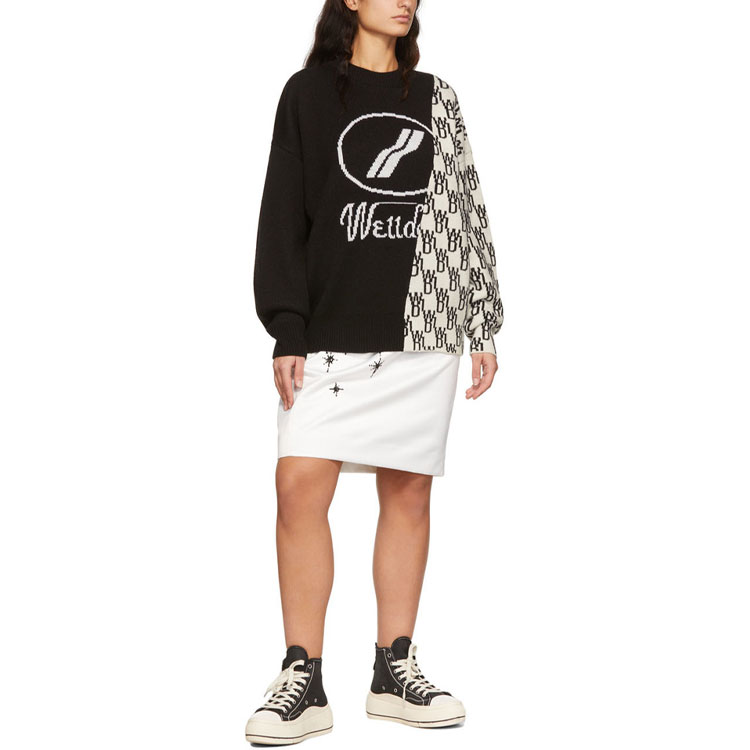 Shop WE11DONE SS22 Sweater Rajut Wool Logo Kontras Unisex Hitam WD-KT1-22-638-U-BK