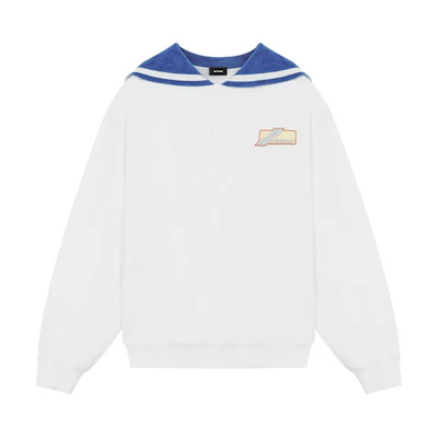 WE11DONE SS22 Logo Contrast Navy Collar Long Sleeve Sweatshirt Unisex White WD-TS1-22-615-U-WH