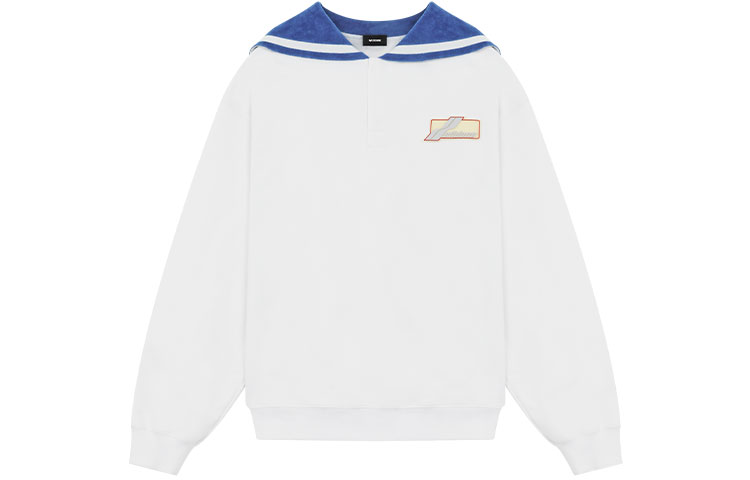 WE11DONE SS22 Logo Contrast Navy Collar Long Sleeve Sweatshirt Unisex White WD-TS1-22-615-U-WH 圖 2