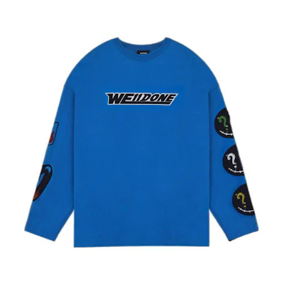 WE11DONE SS22 Logo Graphic Long Sleeve T-Shirt Unisex Blue. WD-TT1-22-629-U-BL
