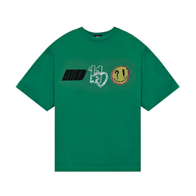 WE11DONE SS22 Logo Heart Graphic Unisex Green Crewneck T-Shirt WD-TT1-22-672-U-GR