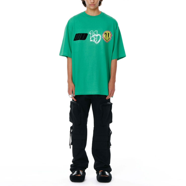 Shop WE11DONE SS22 綠色愛心圖案Logo男女通用圓領T恤 WD-TT1-22-672-U-GR