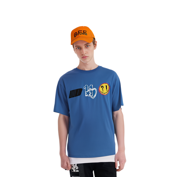 Shop WE11DONE SS22 Logo Heart Print Blue Unisex Crewneck T-Shirt WD-TT1-22-672-U-BL