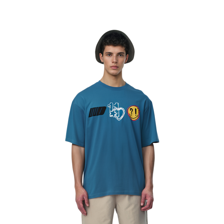 Purchase WE11DONE SS22 Logo Heart Print Blue Unisex Crewneck T-Shirt WD-TT1-22-672-U-BL