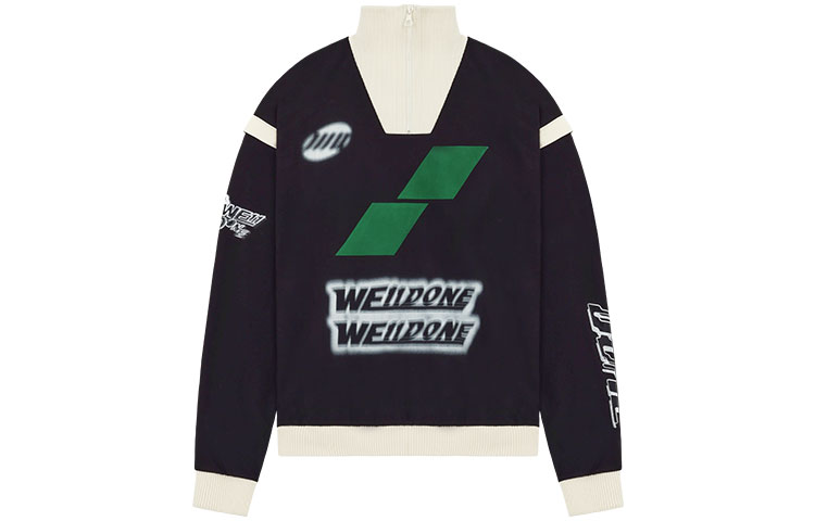 WE11DONE SS22 Logo Monogram High-Neck Patchwork Sweatshirt Unisex Black WD-TS1-22-550-U-BK