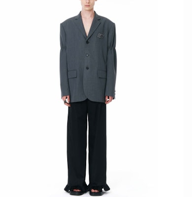 WE11DONE SS22 Blazer Berpadding Bahu Logo Uniseks Kelabu Gelap WD-JK1-22-017-U-DG Shop WE11DONE SS22 Blazer Berpadding Bahu Logo Uniseks Kelabu Gelap WD-JK1-22-017-U-DG