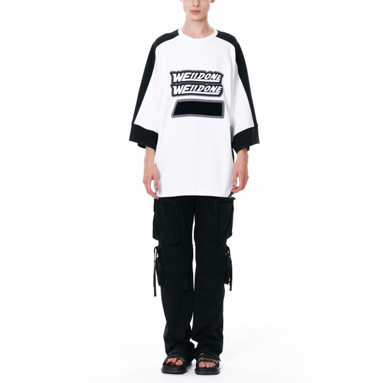 Shop WE11DONE SS22 標誌印花撞色連帽T恤 男女通用 白色 WD-TS1-22-503-U-WH