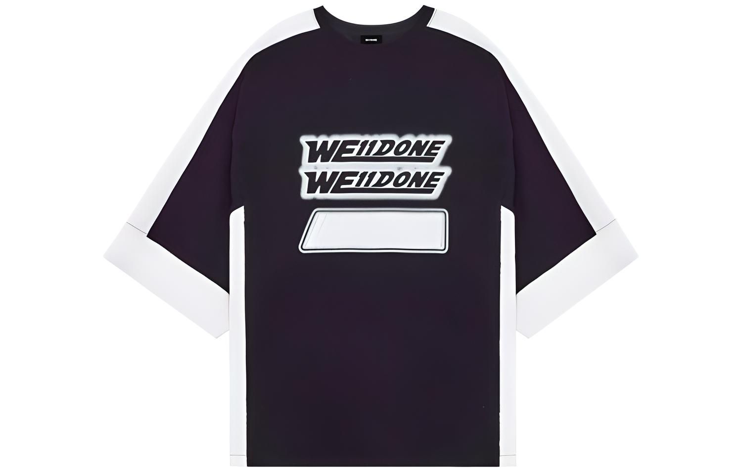 WE11DONE SS22 Logo Print Contrast Panel Unisex Black T-Shirt. WD-TS1-22-503-U-BK