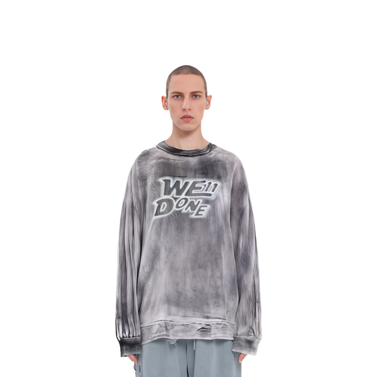 WE11DONE SS22 Logo Print Washed Effect Unisex Long Sleeve T-Shirt Grey. WD-TT1-22-580-U-BK 圖 7