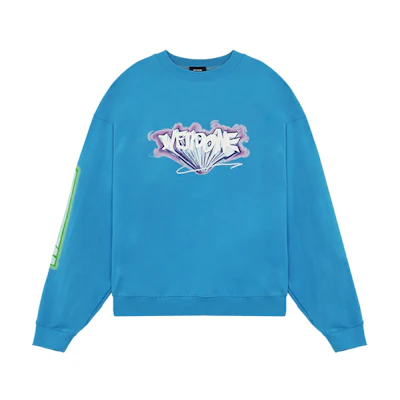 WE11DONE SS22 Logo Print Washed Pullover Sweatshirt Unisex Blue. WD-TS1-22-684-U-BL