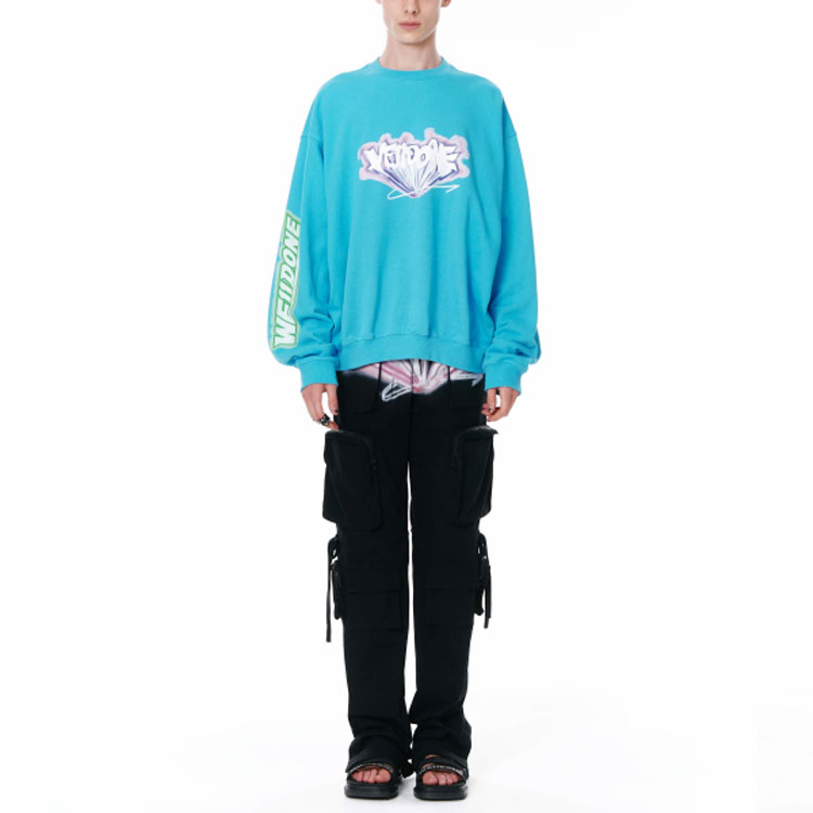 Shop WE11DONE SS22 印花標誌洗水套頭衛衣 男女款 藍色 WD-TS1-22-684-U-BL