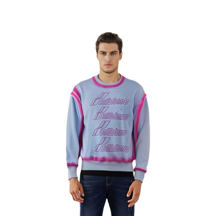 Lookbook WE11DONE SS22 標誌印花純棉圓領長袖衫 中性 淺藍色 WD-TS1-22-732-U-SK