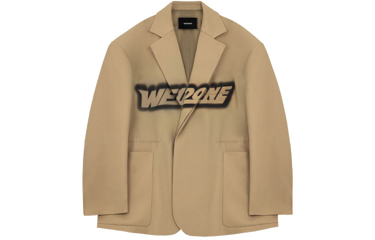 WE11DONE SS22 Logo Spray Graffiti Padded Wool Blazer Unisex Khaki WD-JK1-22-123-U-BG
