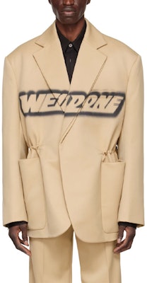 WE11DONE SS22 标志喷绘涂鸦羊毛垫肩西装外套 男女款 卡其色 WD-JK1-22-123-U-BG Purchase WE11DONE SS22 标志喷绘涂鸦羊毛垫肩西装外套 男女款 卡其色 WD-JK1-22-123-U-BG