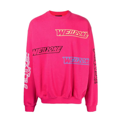 WE11DONE SS22 Logo Washed Vintage Crewneck Sweatshirt Pink Unisex. WD-TS1-22-654-U-HP