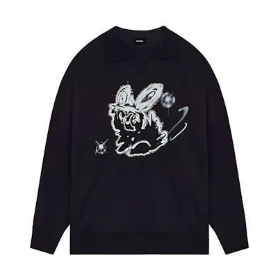 WE11DONE SS22 Monster Cartoon Star Pattern Black Unisex Sweatshirt WD-TS1-22-581-U-BK