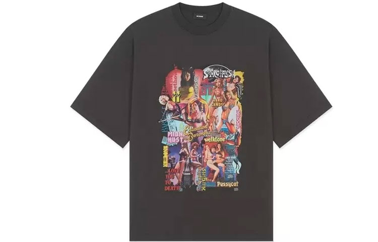 WE11DONE SS22 Movie Character Print Unisex Classic Grey T-shirt. WD-TP7-20-097-U-CH