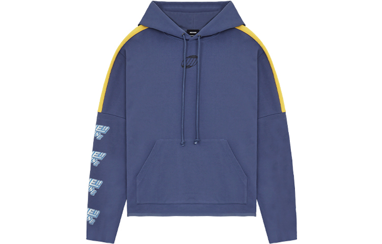 WE11DONE SS22 Navy Blue Logo Hoodie Unisex Pullover. WD-TH1-22-556-U-NV
