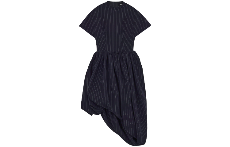 WE11DONE SS22 Navy Blue Ruched Irregular Balloon Short Sleeve Dress WD-OP1-22-120-W-NV