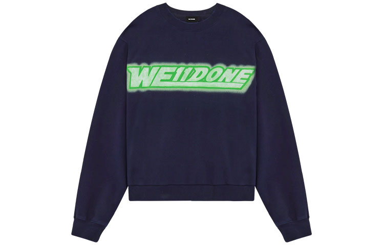 WE11DONE SS22 Navy Blue Spray Logo Print Crewneck Long Sleeve Unisex Sweatshirt WD-TS1-22-548-U-NV