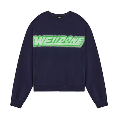 WE11DONE SS22 Navy Blue Spray Logo Print Crewneck Long Sleeve Unisex Sweatshirt WD-TS1-22-548-U-NV