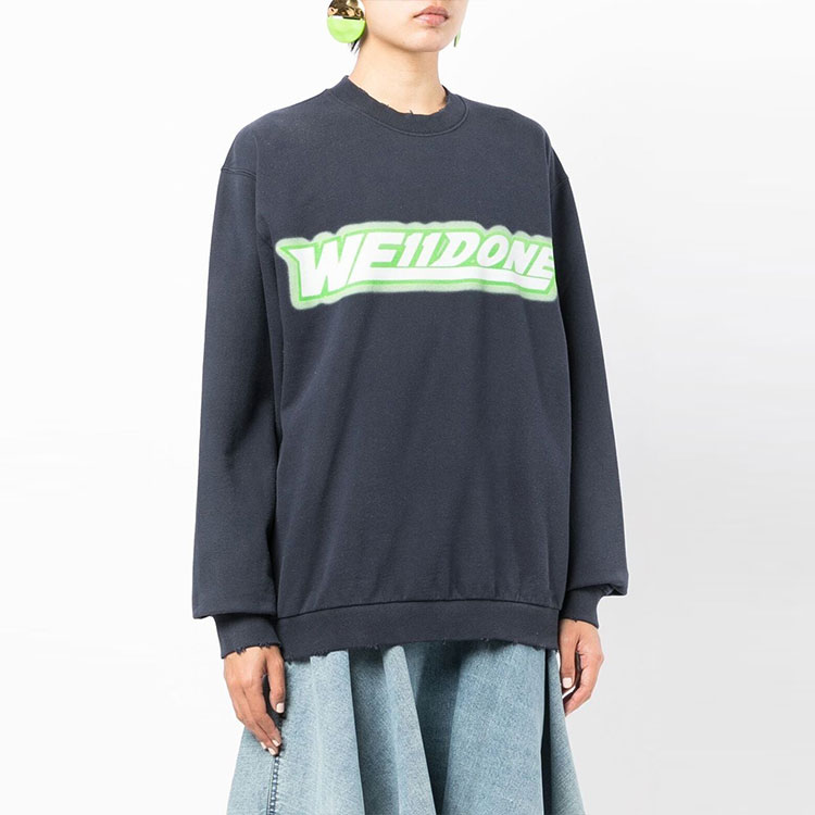 Shop WE11DONE SS22 海軍藍噴霧Logo印花長袖圓領男女款衛衣 WD-TS1-22-548-U-NV