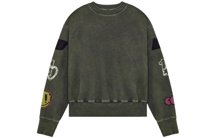 WE11DONE SS22 Olive Green Heart Print Unisex Long Sleeve Sweatshirt WD-TS1-22-670-U-KK