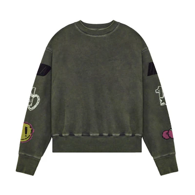 WE11DONE SS22 Olive Green Heart Print Unisex Long Sleeve Sweatshirt WD-TS1-22-670-U-KK