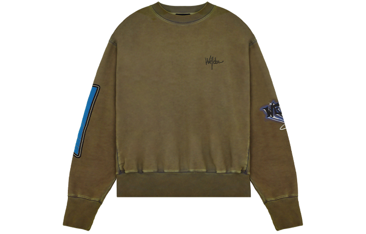 WE11DONE SS22 Olive Green Rhinestone Logo Crewneck Long Sleeve Unisex Sweatshirt WD-TS1-22-667-U-KK