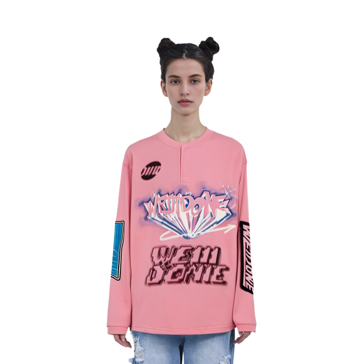 WE11DONE SS22 Oversized Pink Logo Print Unisex Couple T-Shirt. WD-TT1-22-553-U-PK 圖 4