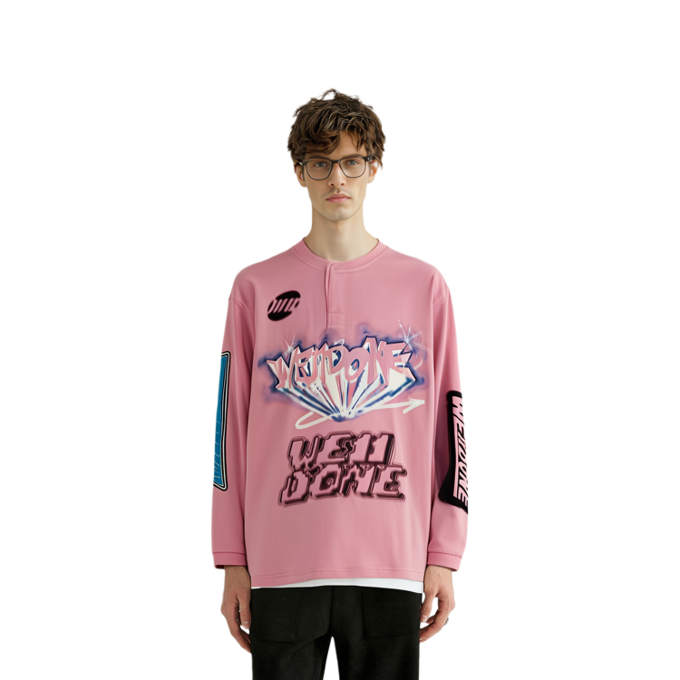 WE11DONE SS22 Oversized Pink Logo Print Unisex Couple T-Shirt. WD-TT1-22-553-U-PK 圖 6