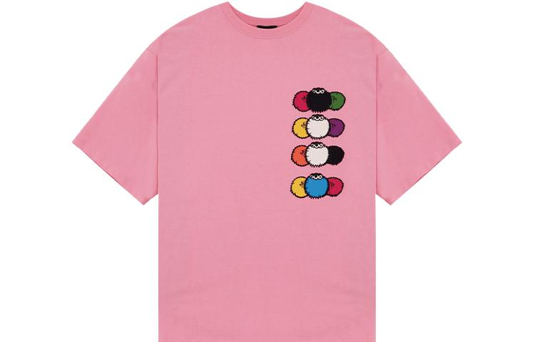 WE11DONE SS22 Pink Monster Logo Contrast Crewneck Unisex T-Shirt. WD-TT1-22-650-U-PK