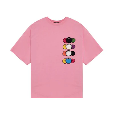 WE11DONE SS22 Pink Monster Logo Contrast Crewneck Unisex T-Shirt. WD-TT1-22-650-U-PK