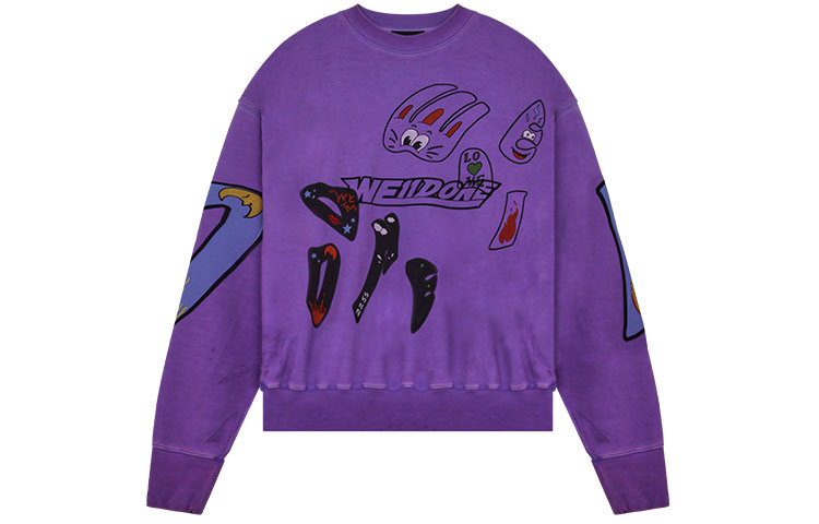 WE11DONE SS22 Purple Washed Logo Graphic Print Oversized Unisex Sweatshirt. WD-TS1-22-636-U-PP