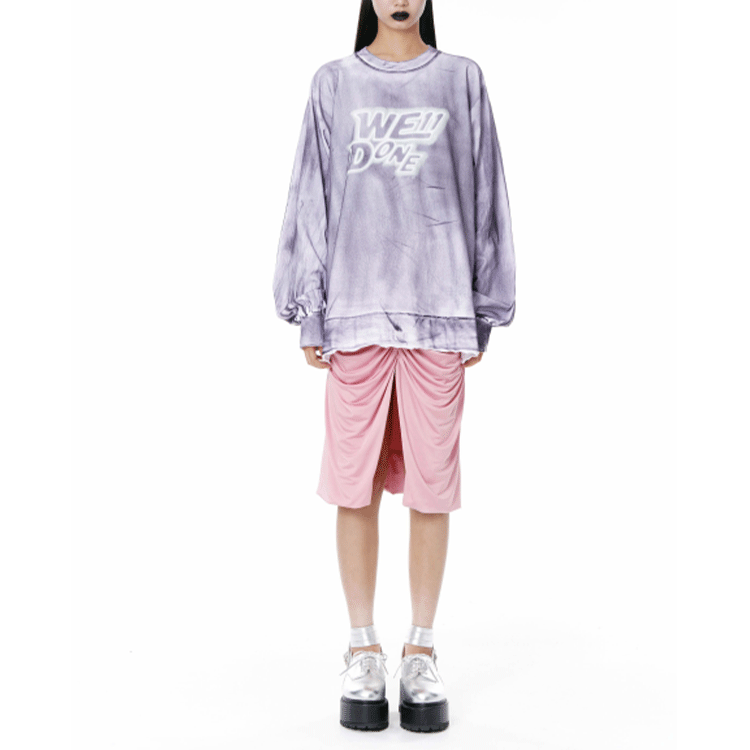 Shop WE11DONE SS22 紫色洗水標誌印花男女款長袖T恤 WD-TT1-22-580-U-PP