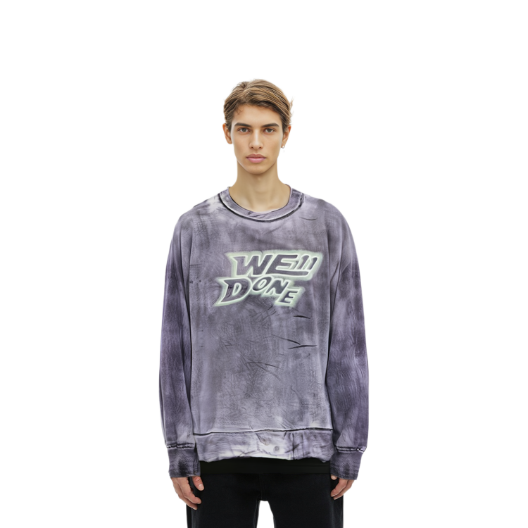 Cheap WE11DONE SS22 紫色洗水標誌印花男女款長袖T恤 WD-TT1-22-580-U-PP