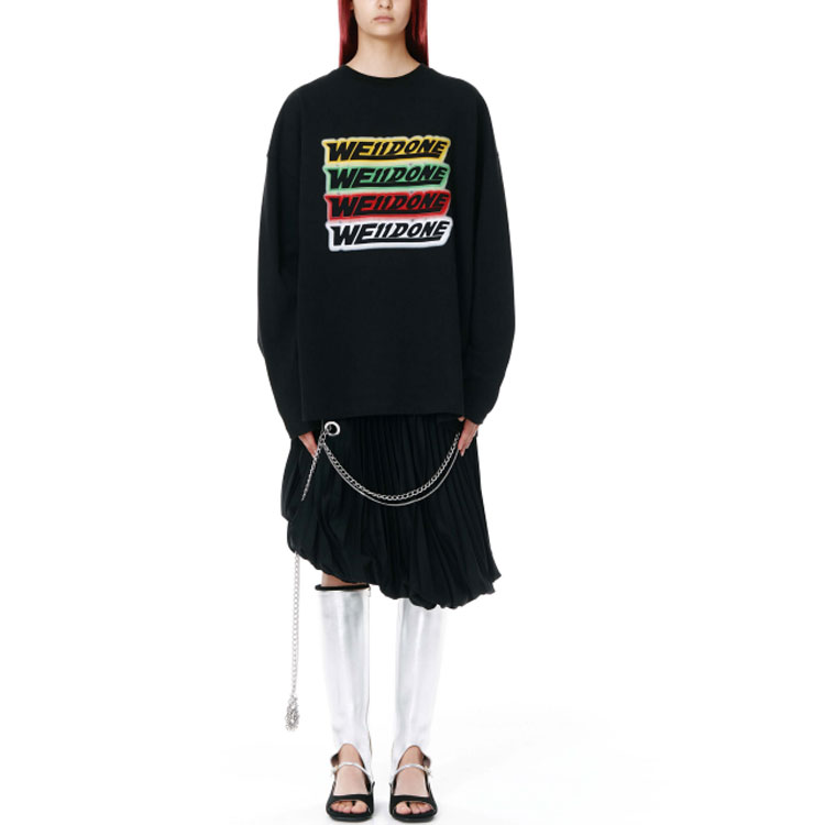 Shop WE11DONE SS22 彩虹標誌男女黑色長袖圓領T恤 WD-TT1-22-653-U-BK