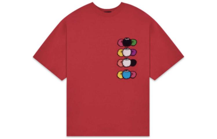 WE11DONE SS22 Red Monster Logo Colorblock Unisex Crewneck T-Shirt. WD-TT1-22-650-U-RD