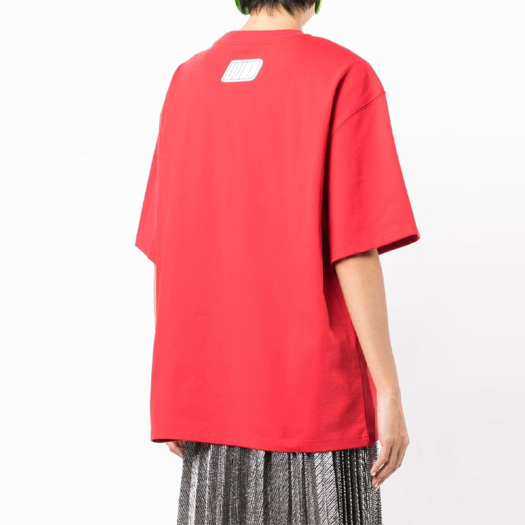 Details for WE11DONE SS22 紅色怪物標誌拼色男女圓領T恤. WD-TT1-22-650-U-RD