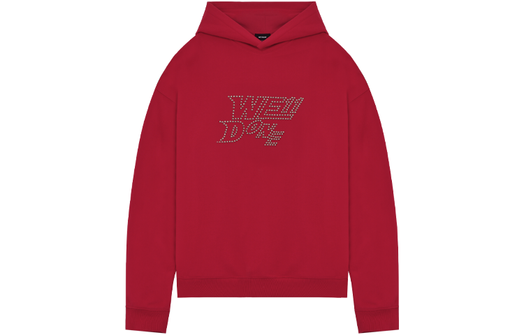 WE11DONE SS22 Red Rhinestone Logo Hoodie Unisex - Christmas Edition WD-TH1-22-665-U-RD