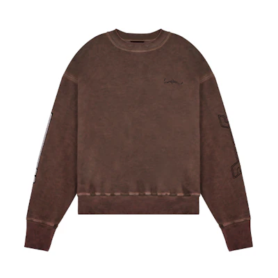 WE11DONE SS22 Rhinestone Logo Brown Unisex Crewneck Long Sleeve Sweatshirt WD-TS1-22-660-U-BR