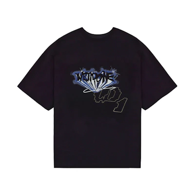 WE11DONE SS22 Rhinestone Logo Graphic Unisex Black Tee WD-TT1-22-692-U-BK