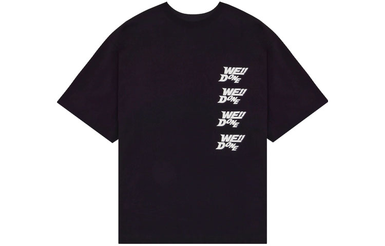 WE11DONE SS22 Side Logo Print Unisex Black Crewneck T-Shirt. WD-TT1-22-641-U-BK