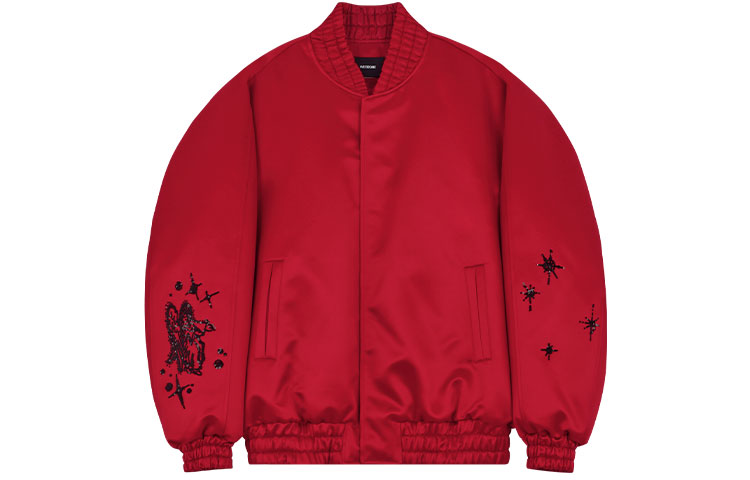 WE11DONE SS22 Star Print Satin Bomber Jacket Unisex Red WD-JK1-22-094-U-RD
