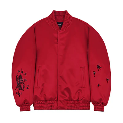 WE11DONE SS22 Star Print Satin Bomber Jacket Unisex Red WD-JK1-22-094-U-RD