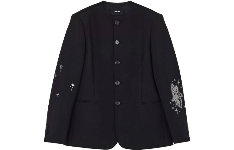 WE11DONE SS22 Star Sleeve Print Black Button-Up Long Sleeve Jacket Men WD-JK1-22-099-M-BK